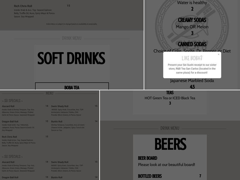 Sei Sushi Menu