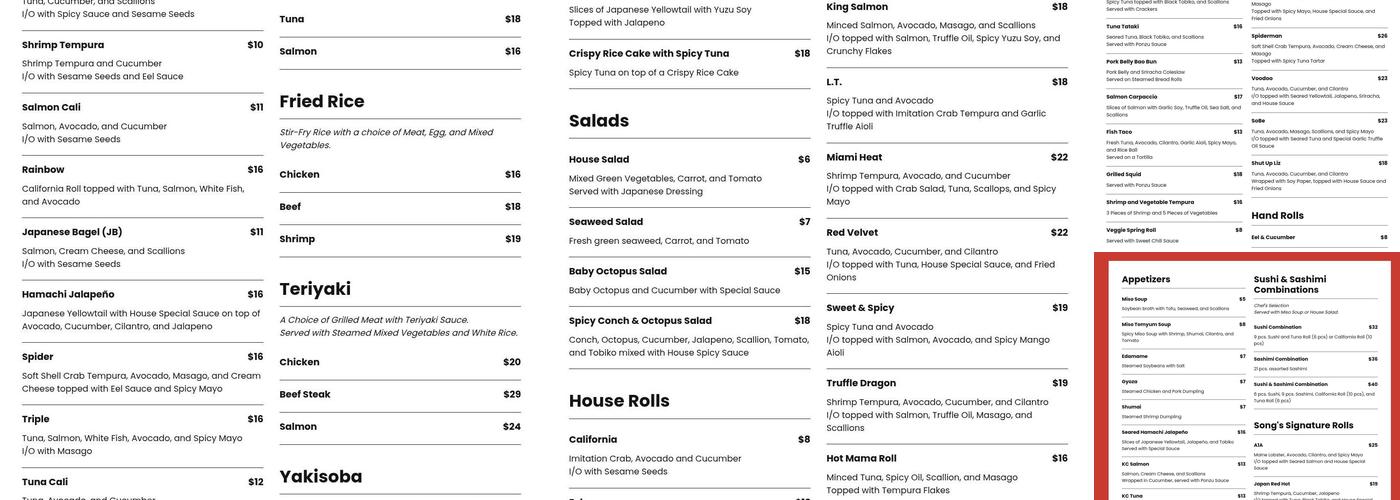 Sushi Song - Fort Lauderdale Menu
