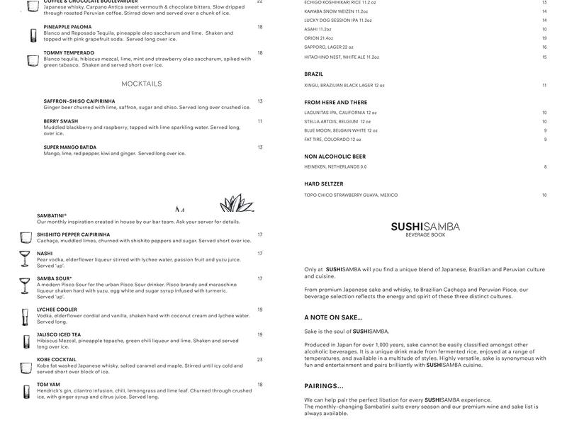 SUSHISAMBA Las Vegas Menu