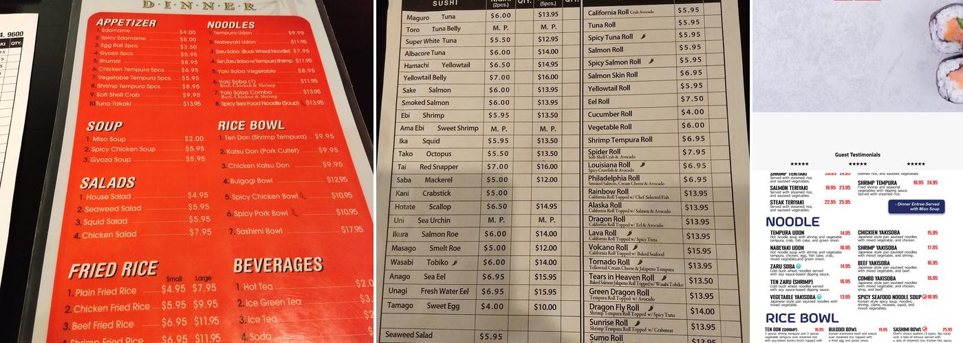 Sushiya Menu