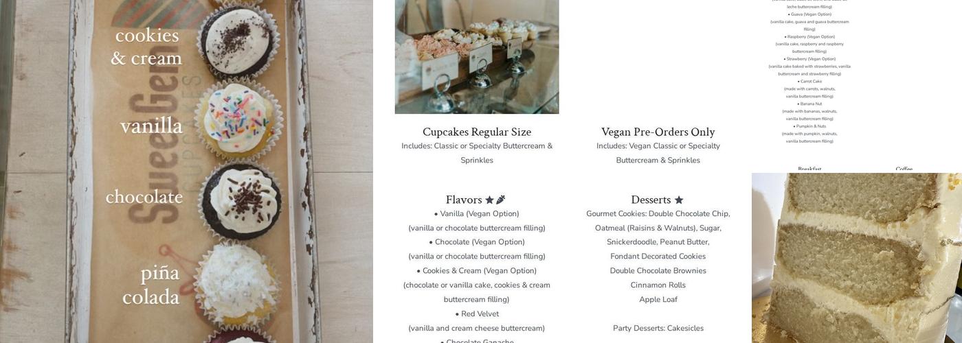 SweetGem Cupcakes Menu