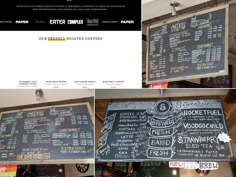 Sweetleaf Coffee Roasters Menu