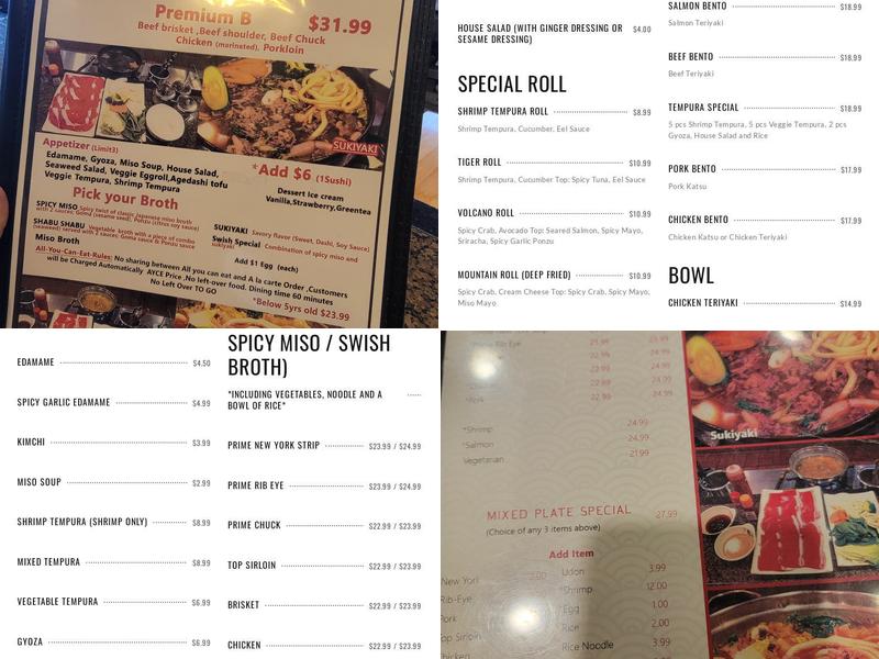 Swish Japanese Hotpot - Las Vegas Sahara Menu