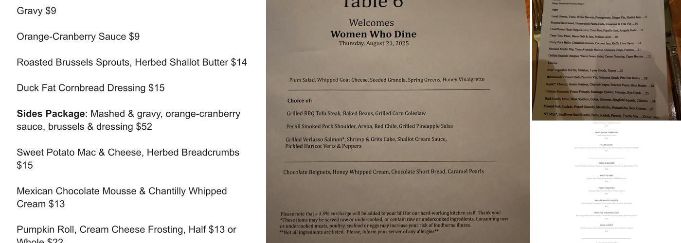 Table 6 Menu