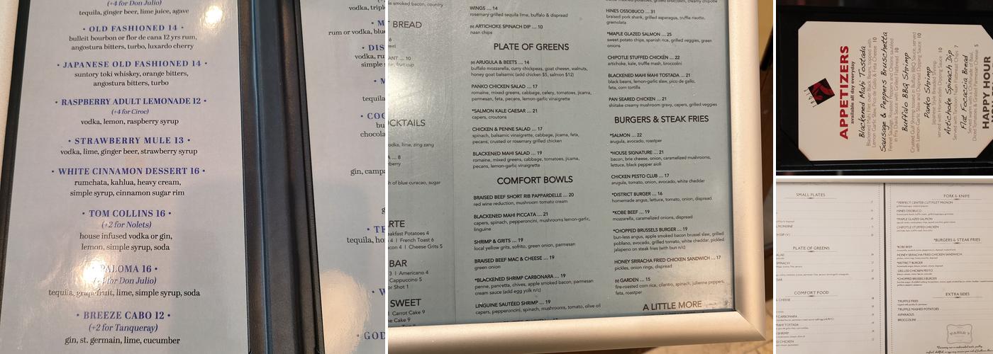 Table 7 Bistro Menu