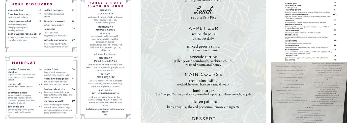 Table d'Hôte Menu