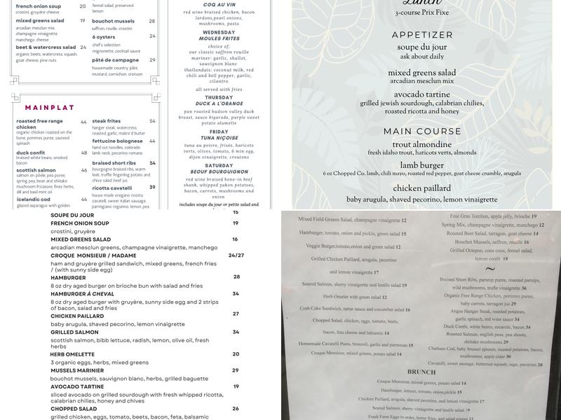 Table d'Hôte Menu
