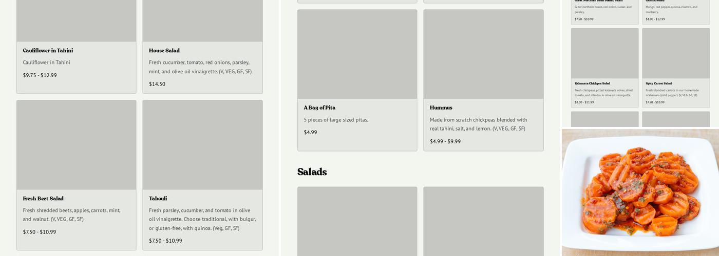 Tabouli Cuisines Menu