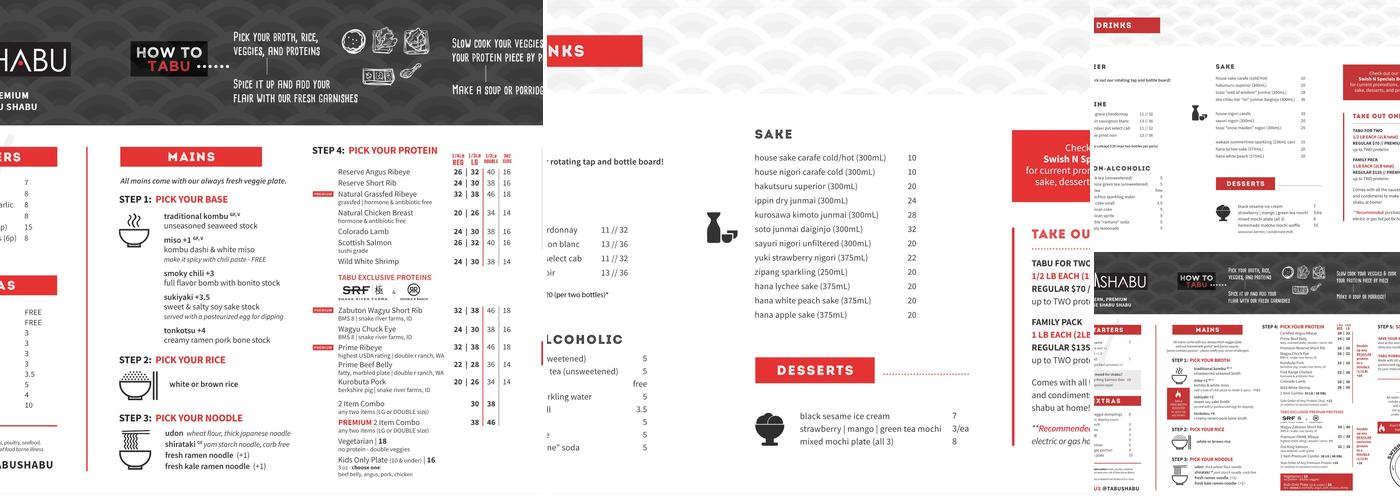 Tabu Shabu Costa Mesa Menu