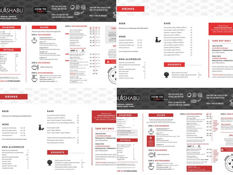 Tabu Shabu Costa Mesa Menu