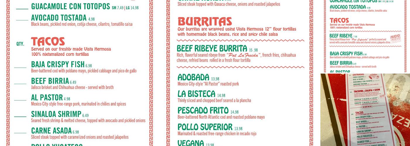 Tacombi Menu