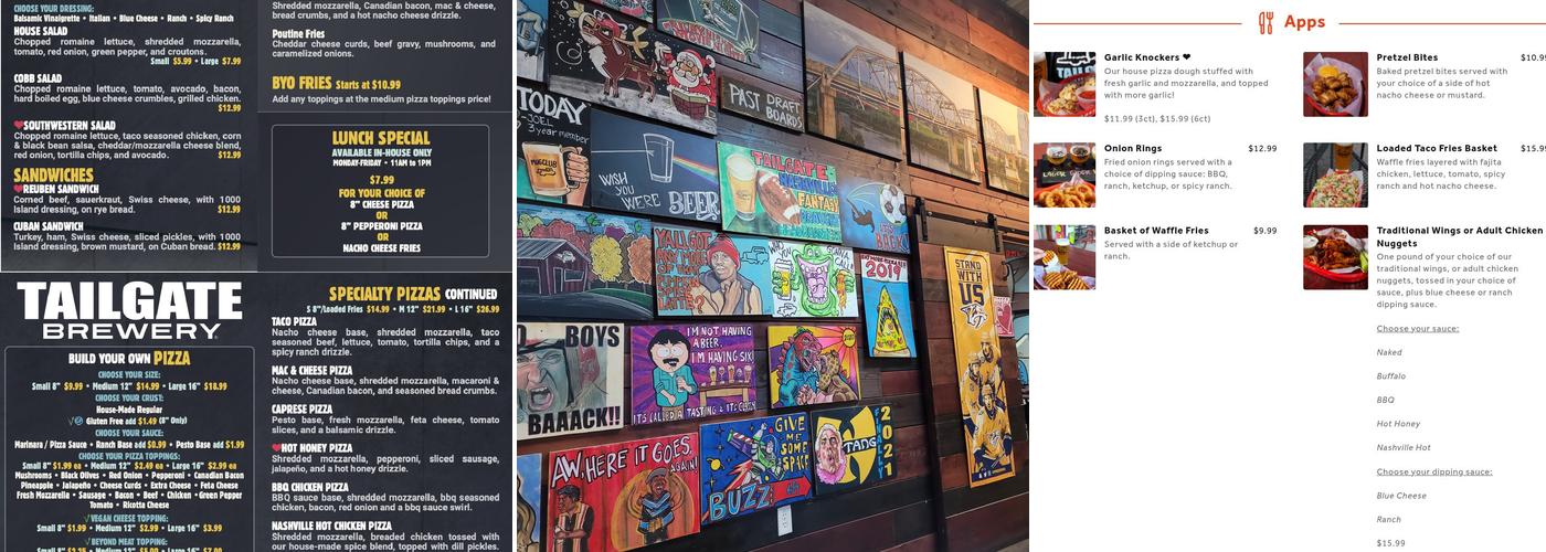 TailGate Brewery Headquarters Menu