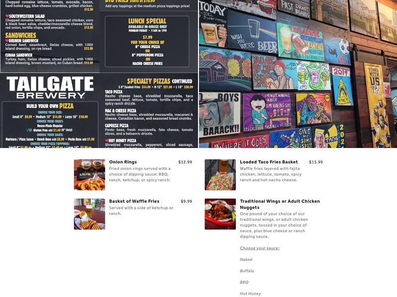 TailGate Brewery Headquarters Menu