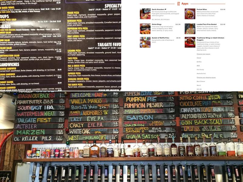 TailGate Brewery Music Row Menu