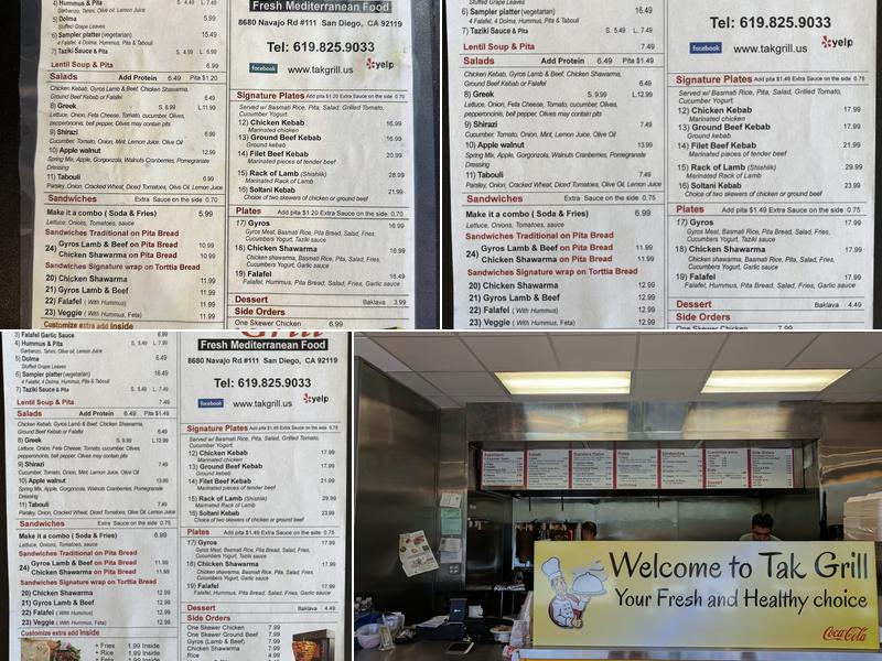 Tak Grill Fresh Mediterranean Food Menu