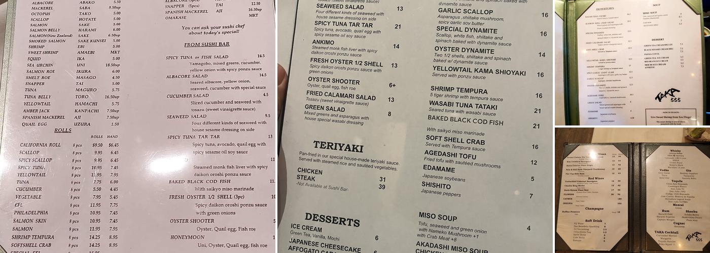 Taka Restaurant Menu