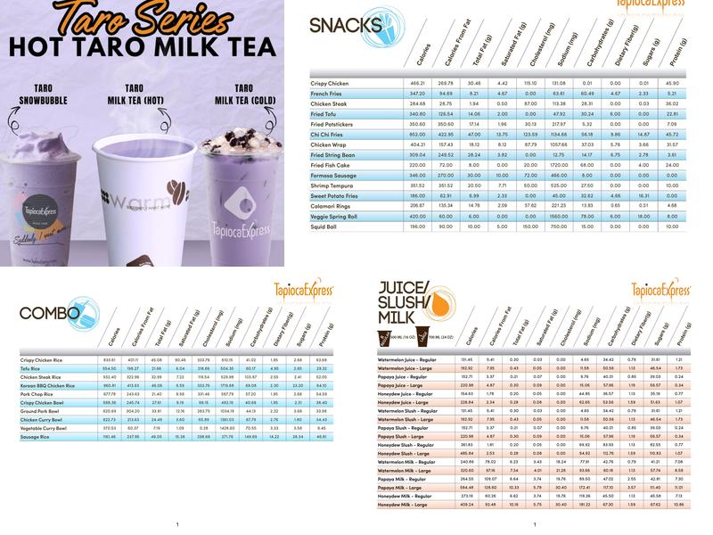 Tapioca Express Menu