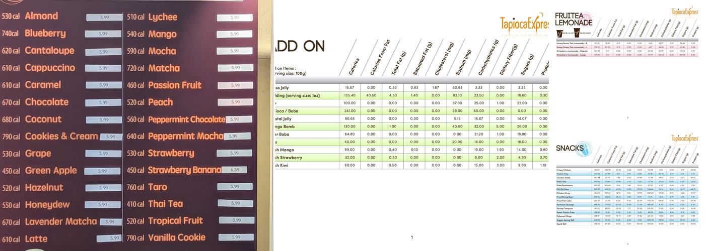 Tapioca Express Menu