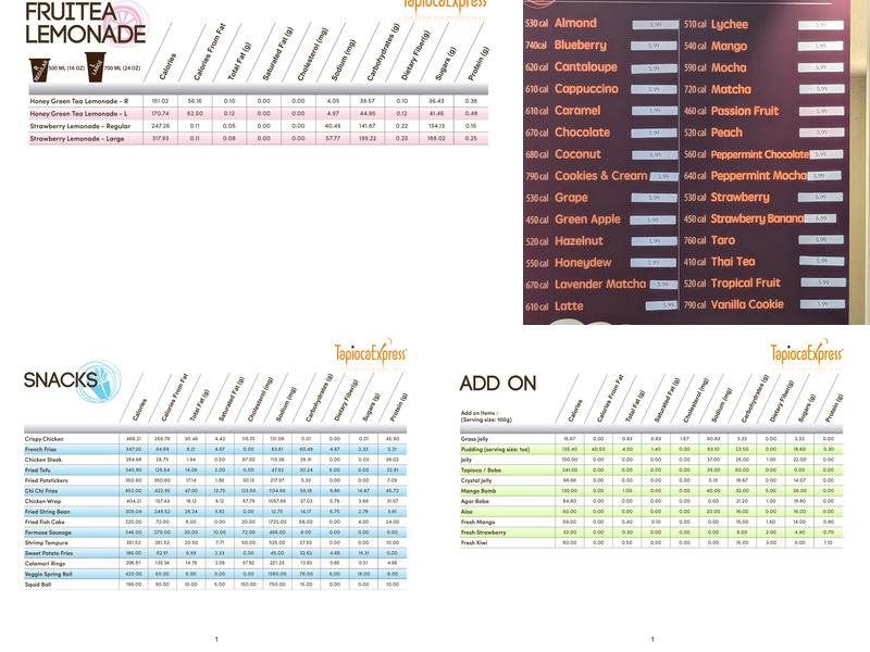 Tapioca Express Menu