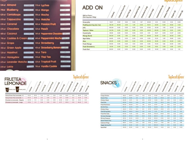 Tapioca Express Menu