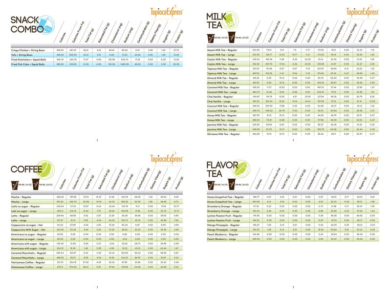 Tapioca Express Menu