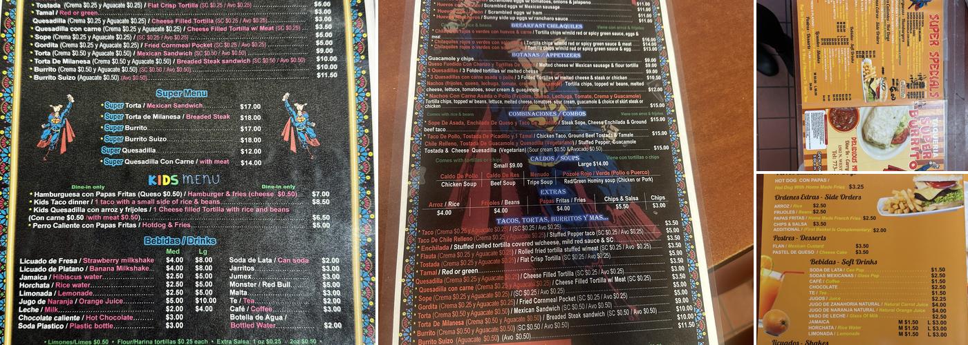 Super Burrito Menu