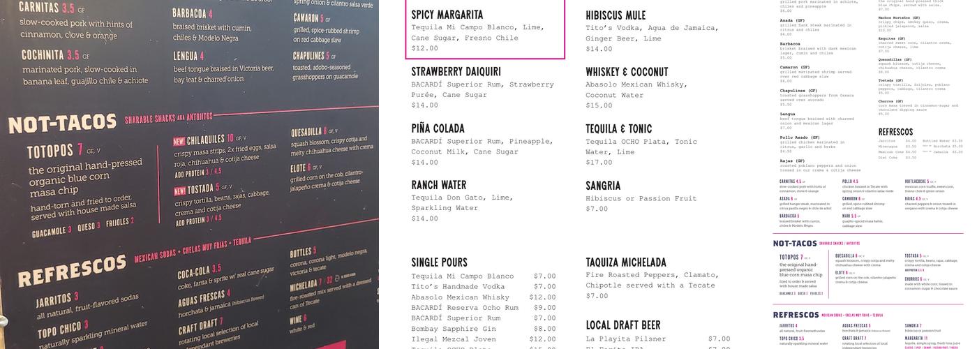 Taquiza Menu