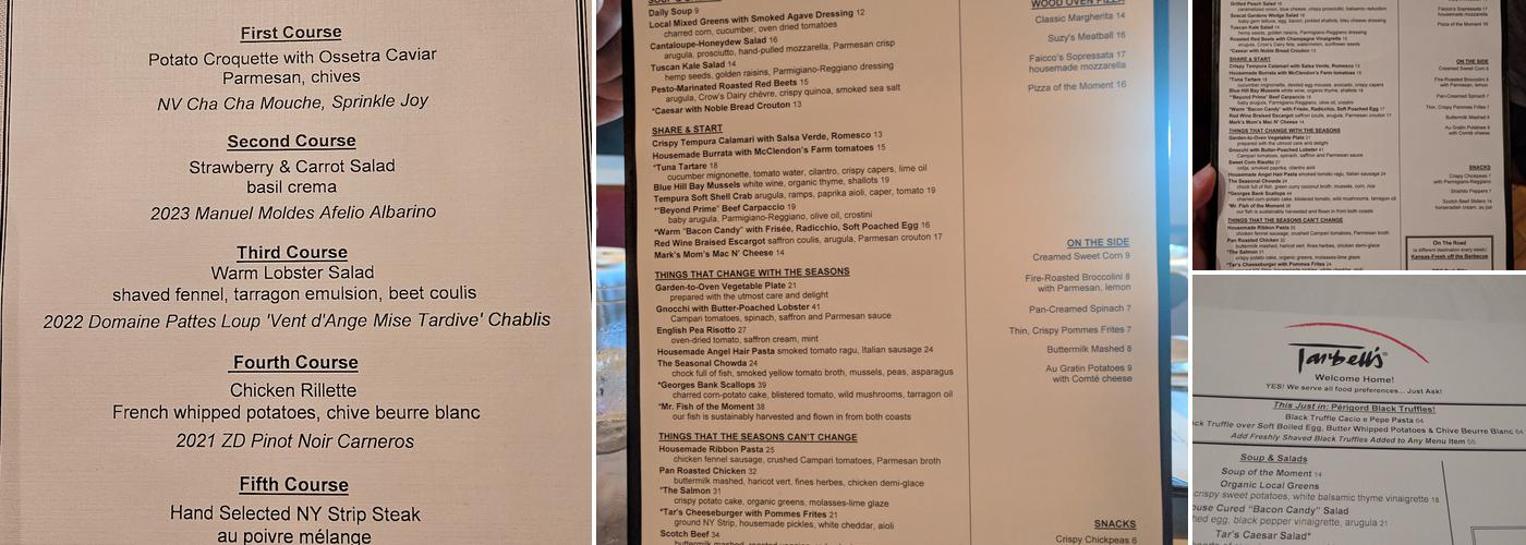 Tarbell's Menu