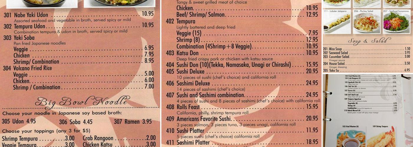 volcano Menu