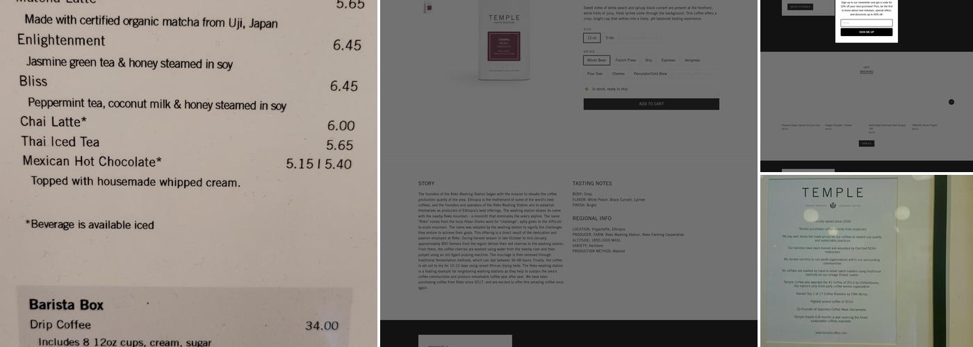 Temple Coffee Roasters Menu