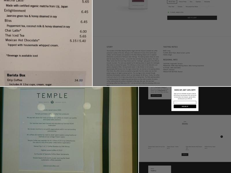 Temple Coffee Roasters Menu