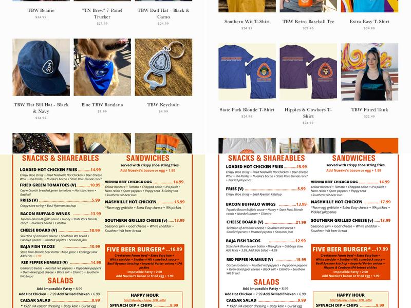 Tennessee Brew Works Menu