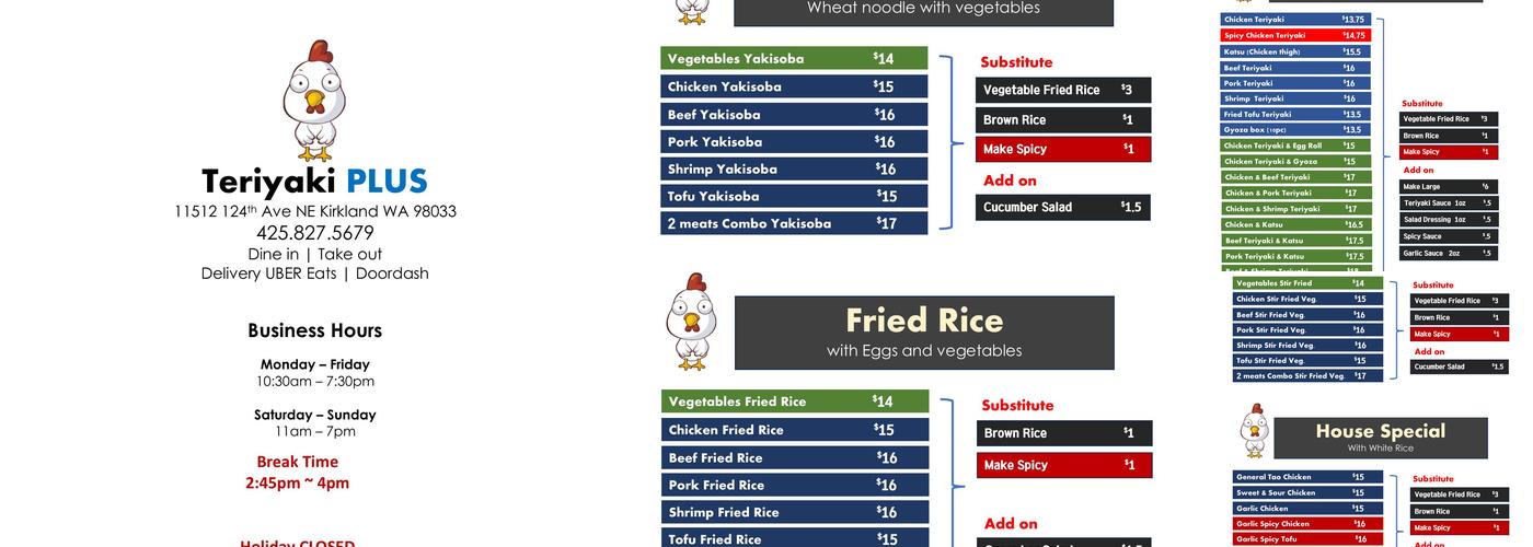 Teriyaki Plus Kirkland Menu