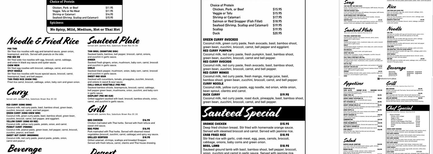 Thai Basil Menu