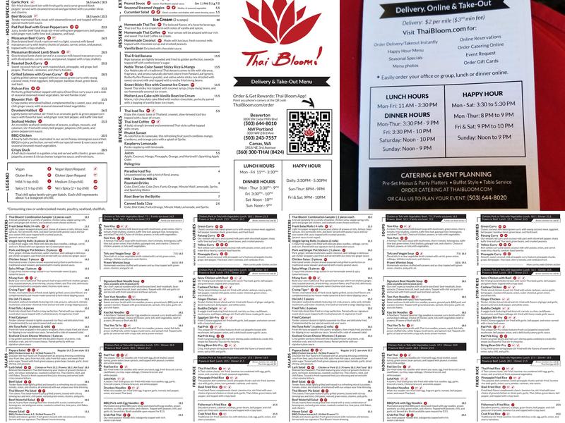 Thai Bloom! Menu