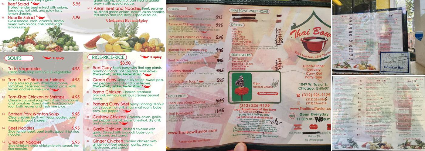 Thai Bowl Menu
