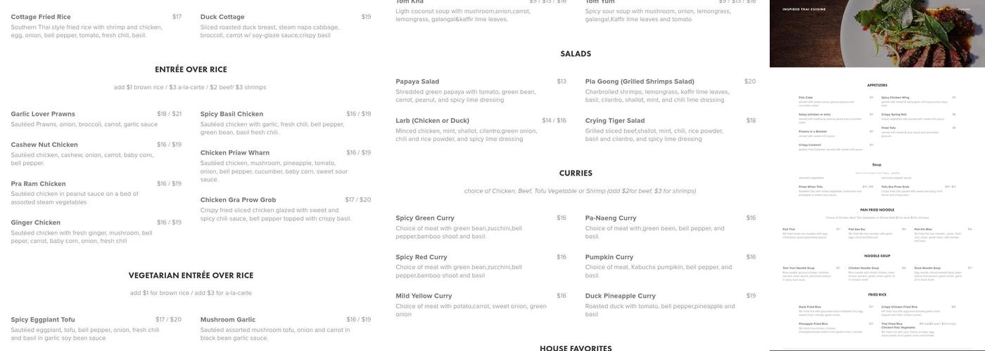 Thai Cottage Menu