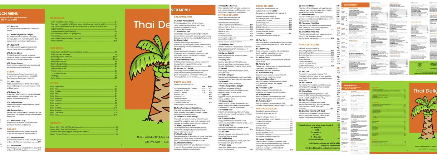 Thai Delight Menu
