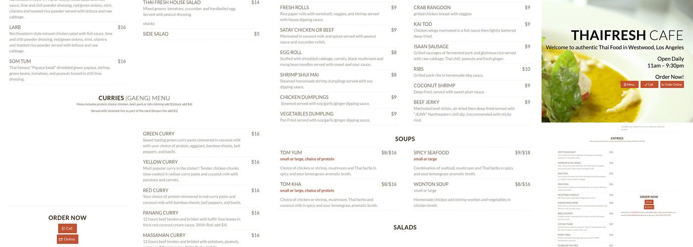 Thai Fresh Cafe Menu