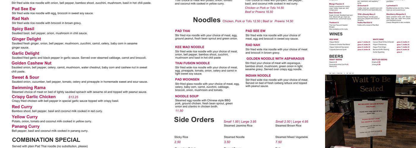 Thai Fusion Bistro Menu