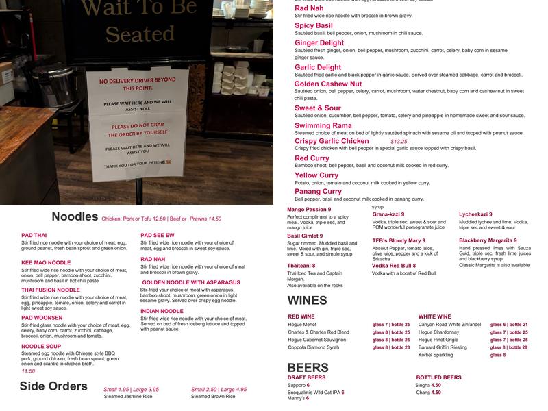 Thai Fusion Bistro Menu