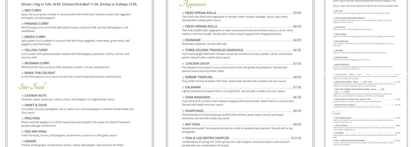 Thai & Lao Bistro Menu