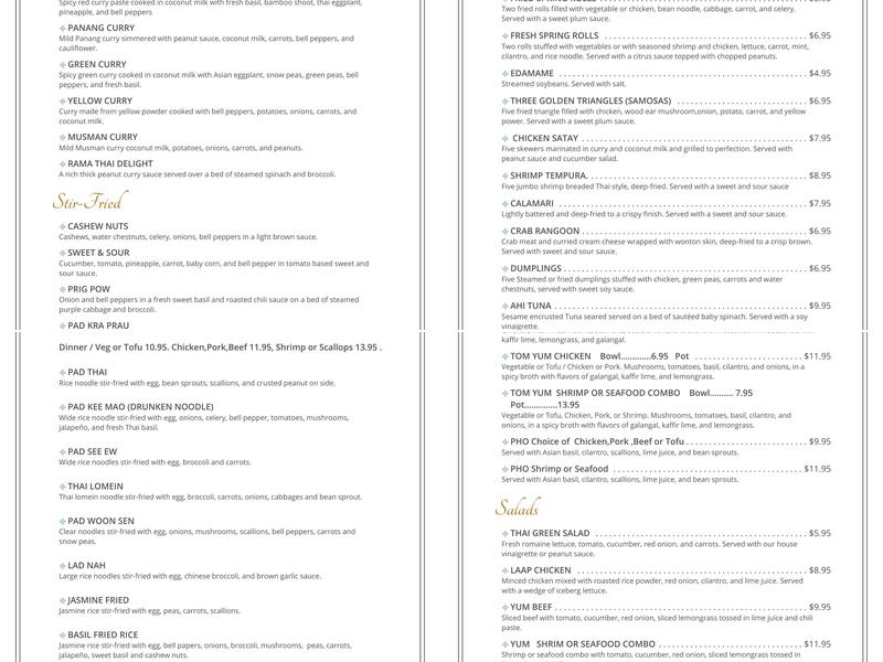Thai & Lao Bistro Menu