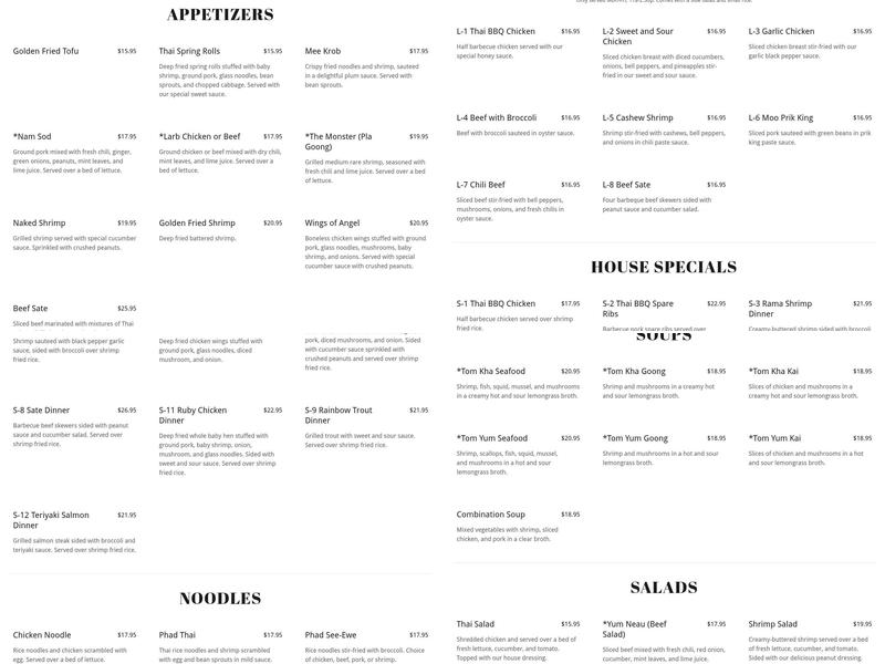 Thai BBQ Menu