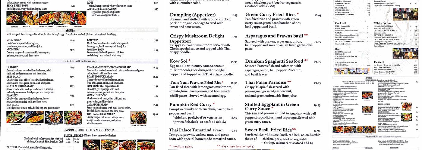 Thai Palace Menu