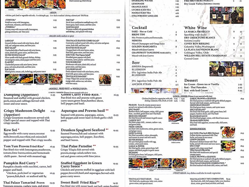 Thai Palace Menu