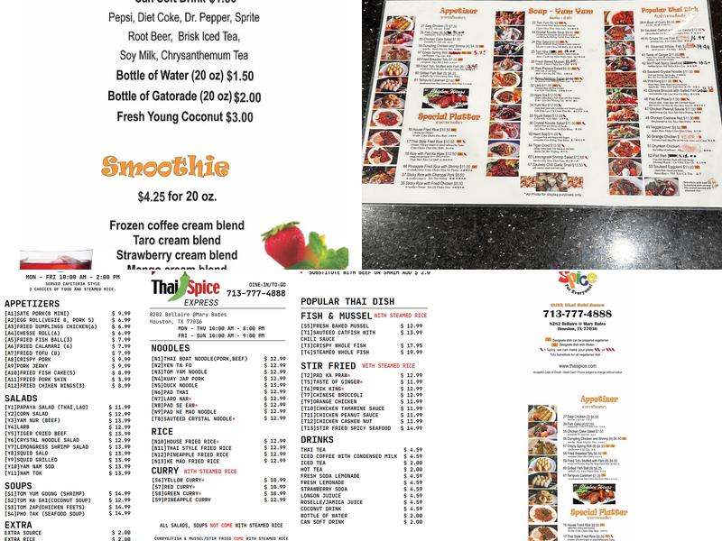 Thai Spice Express Menu