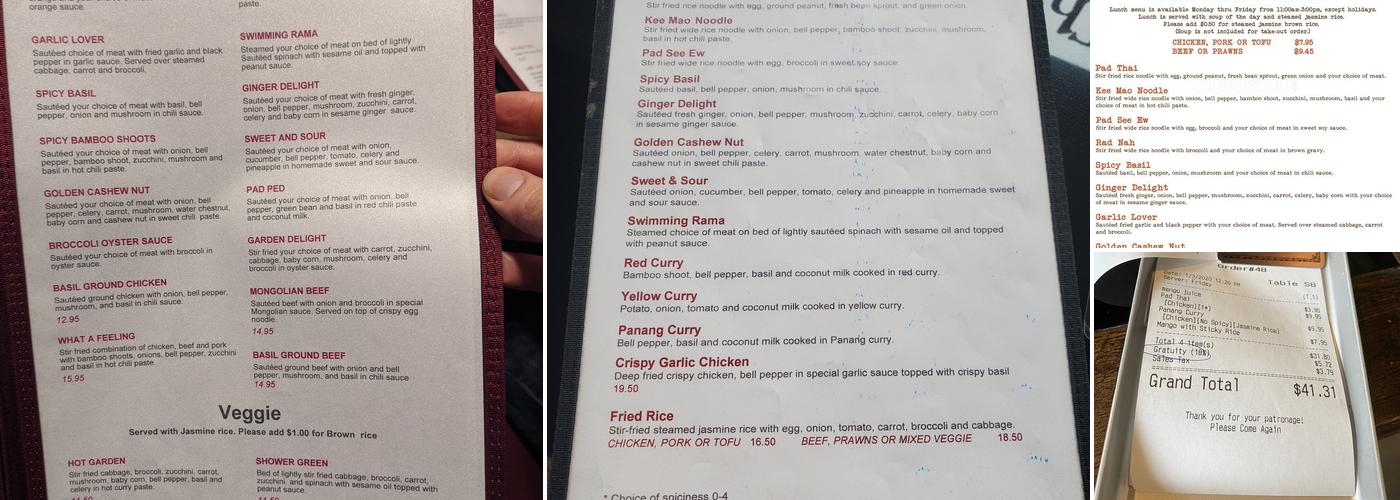 Thai Thani Kitchen Menu