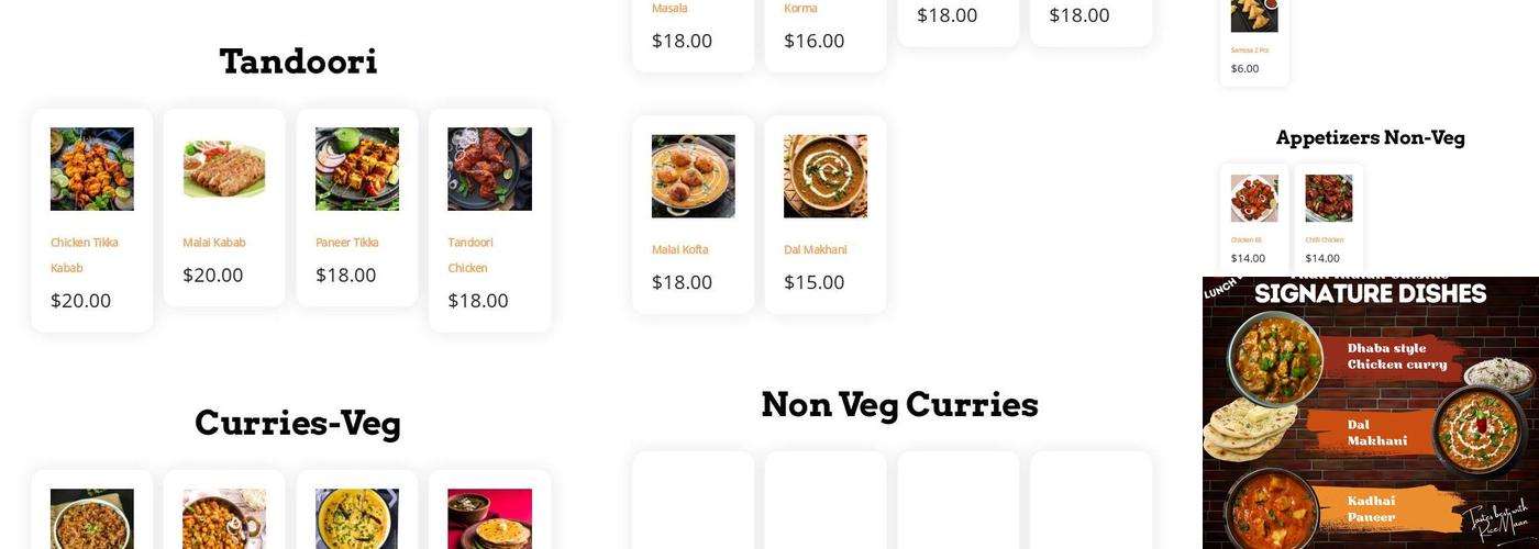Thali Indian Restaurant Menu