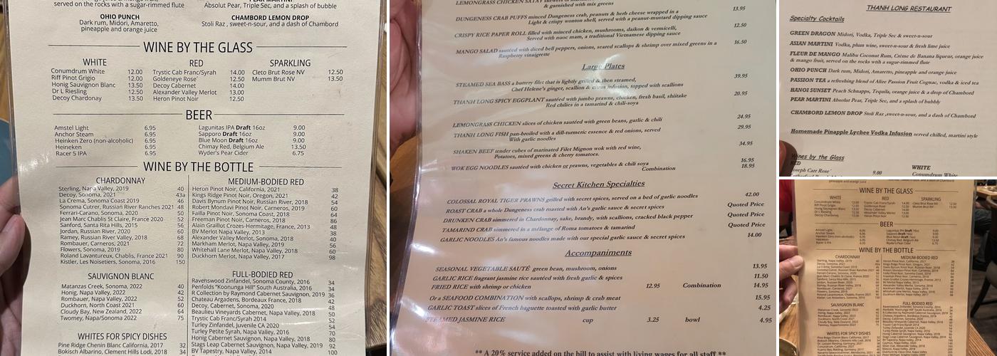 Thanh Long Restaurant Menu